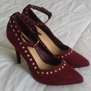 Burgundy Gold Studded High Heels